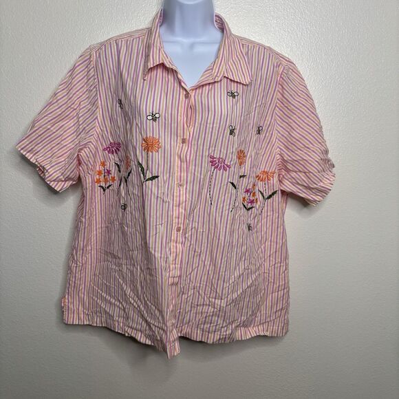 Vintage 90s White Stag white Pink orange striped button down top 22/24W - Picture 1 of 7